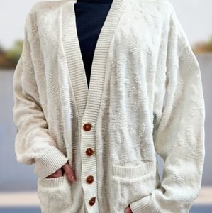 [SOLD] Women's Oversized White Star-Pattern Long Sleeve Buttoned Lolita Cardigan